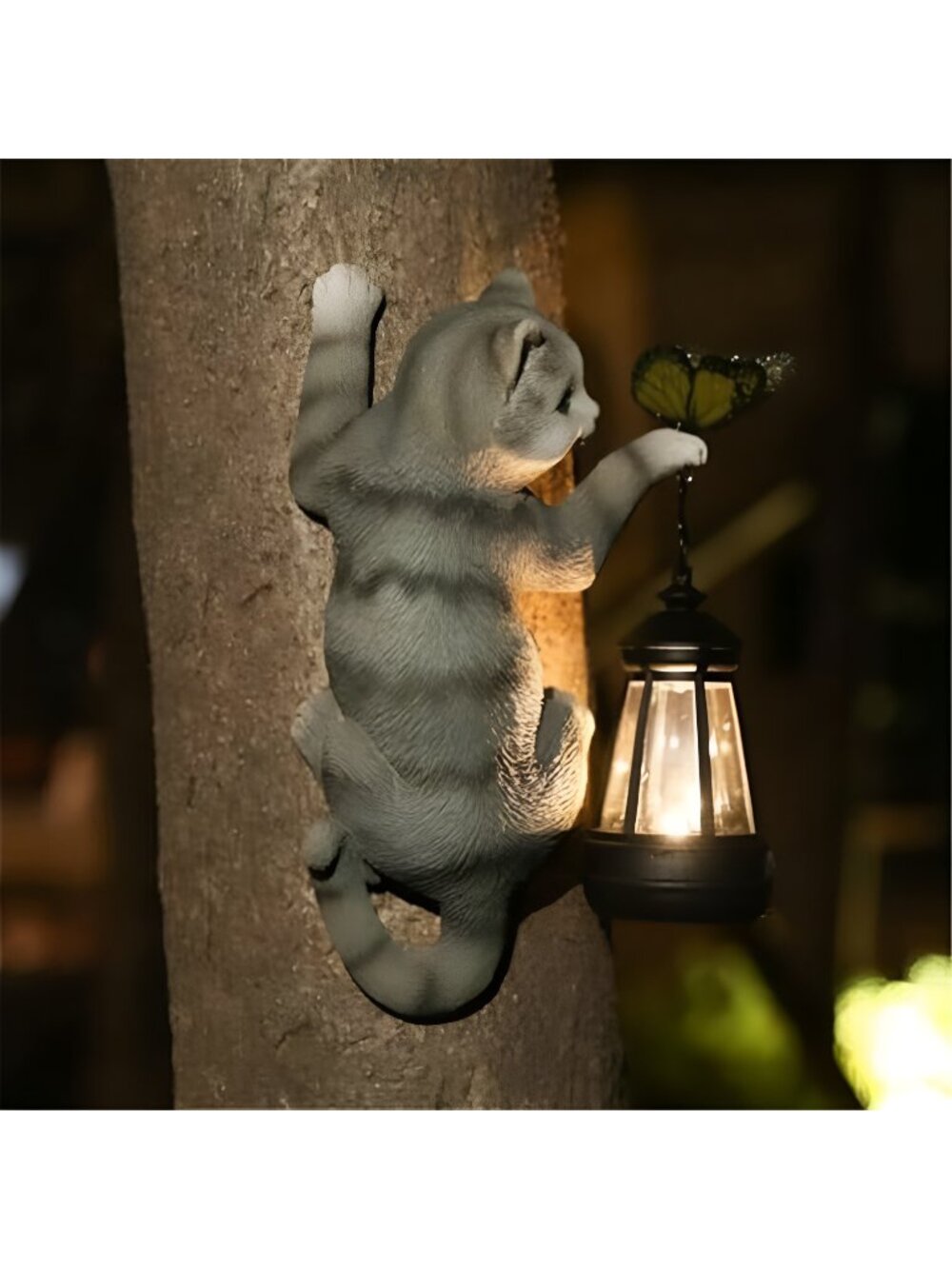 Cat Solar Garden Decor Outdoor Statue for Garden,Tree Faces Decor Outdoor